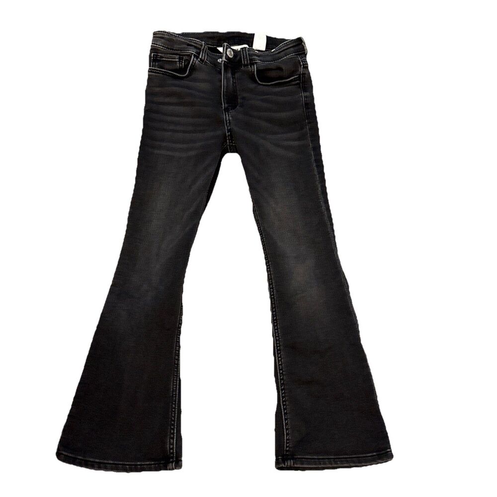 H & M GIRLS SUPER SOFT FLARED LEG JEANS FADED BLACK SIZE 7 BELL BOTTOM DENIM